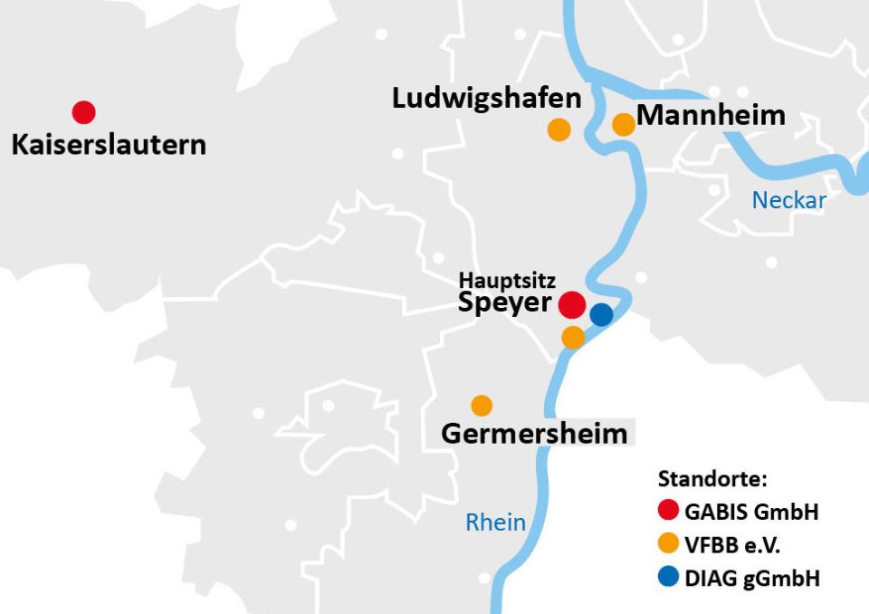 Karte mit markierten Standorten der Gabis und deren Partner.