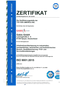 Zertifikat der GABIS GmbH für ISO 9001:2015
