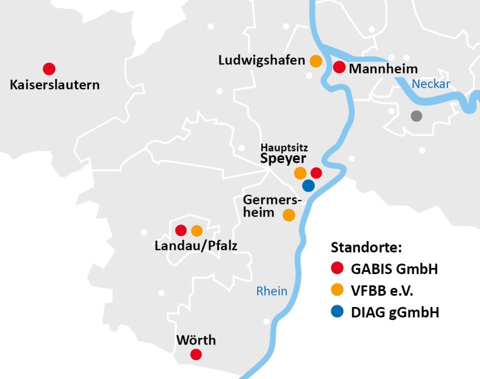 Karte mit markierten Standorten der Gabis und deren Partner.